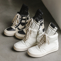 Sepatu Desainer Pria Sepatu Pria Sepatu High Top Kulit Asli Sepatu Segitiga Terbalik Besar Hitam Putih