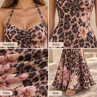 Robe longue OEM pour femme en maille extensible, imprimé animalier et floral, buste froncé, col licou, coupe sirène moulante, pour occasions spéciales