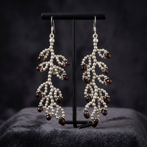 Art Palace Silver Plated Chandelier Earrings Garnet Plant Pattern Vintage Women's Wedding Jewelry - Product Image 2
