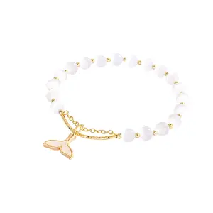 Ins Style Elegant Dainty Fishtail Butterfly Love Heart Flower Doublelayer Opal Stone Bracelet Girl Designer High Quality Jewelry