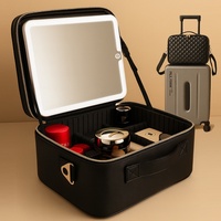 Nouvelle Trousse de Maquillage de Luxe en Cuir pour Femme 2026 avec Miroir et Lumière, Ensemble de Rangement pour Soins de la Peau et Beauté, Suspendable pour Bagage, Portable pour Voyage