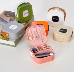 Modern Portable Mini Travel Square Jewelry Box Buckle Closure Custom Logo Plastic Jewelry Organizer <b>Mirror</b> Handle <b>Compact</b> - Product Image 4