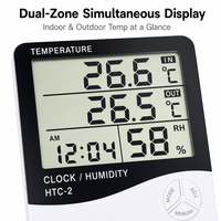 HTC2 Digital Indoor and Outdoor Thermometers Large Screen Indoor Hygrometers Alarm Clock Recharge With External Probe