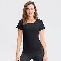 T-shirt de yoga pour femme 2026 tendance, en Spandex/Nylon, haut de sport respirant en maille, à manches courtes, col rond, pour l'été
