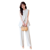 Professionnel femme robe d'été deux pièces costume blanc laine tissu sans manches gilet bouton haut sens petit costume mince