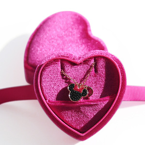 Boîte à bijoux en velours rose et vert personnalisée en forme de cœur, simple et exquise, en velours côtelé, pour ranger des bagues, des pendentifs et des bijoux. - Product Image 3