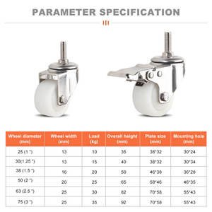 Mittlere Beans pru chung 75mm 100mm <span class=keywords><strong>125mm</strong></span> Nylon Gewindes tiel Schwenkbare Lenkräder Total bremse Hart 1 Jahr Garantie Verschiedene Anwendungen - Product Image 6