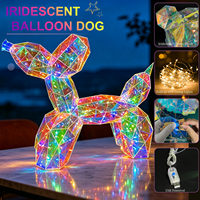Sculpture d'animal moderne en forme de chien ballon, prismatique et irisée, réfléchissante, avec LED blanc chaud, à brancher, pour décoration intérieure nocturne, cadeau de fêtes unique