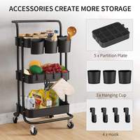 Chariot de rangement mobile à 3 niveaux en métal pour légumes et épices, multifonctionnel pour cuisine et salon, avec roulettes