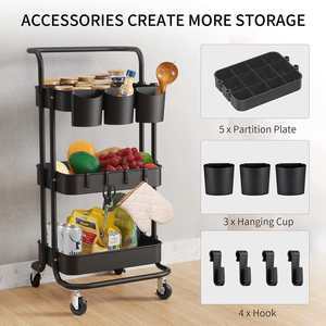 Household 3-tier Metal Rolling Cart <strong>Vegetable</strong> <strong>Rack</strong> Bathroom Kitchen Storage Trolley Rackwith <strong>Wheels</strong> - Product Image 4