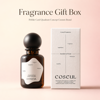 Boîte en carton personnalisée pour parfum, gris clair, papier grainé, impression diagramme quadrant, échantillon d'emballage de marque Serif, OEM