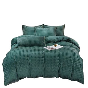 Houndstooth Khắc Pha Lê Nhung Quilt Cover Và Gối Trường Hợp Đặt Ấm Cúng Sang Trọng Quân Đội Màu Xanh Lá Cây Màu Xám Sang Trọng Nhung Duvet Cover Set - Product Image 1