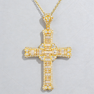 Collar Clásico de Compromiso con Colgante de Cruz y Diamante CVD Cultivado en Laboratorio, Chapado en Oro de 10K/14K/18K sobre Plata Personalizada, Cadena para Suéter, Regalo VS - Product Image 3