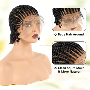 Parrucche Bob Intrecciate in Pizzo Corto <span class=keywords><strong>con</strong></span> Capelli Sintetici, <span class=keywords><strong>Parrucca</strong></span> Intrecciata in Pizzo <span class=keywords><strong>con</strong></span> Baby Hair, Trecce Fatte a Mano Senza Nodi per Donne di Colore - Product Image 4