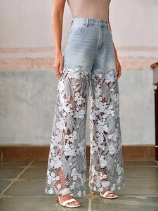 Jeans de Diseño con Parches de Encaje para Mujer, Verano 2026, Pantalones Casuales de Pierna Recta y Corte Ajustado - Product Image 2