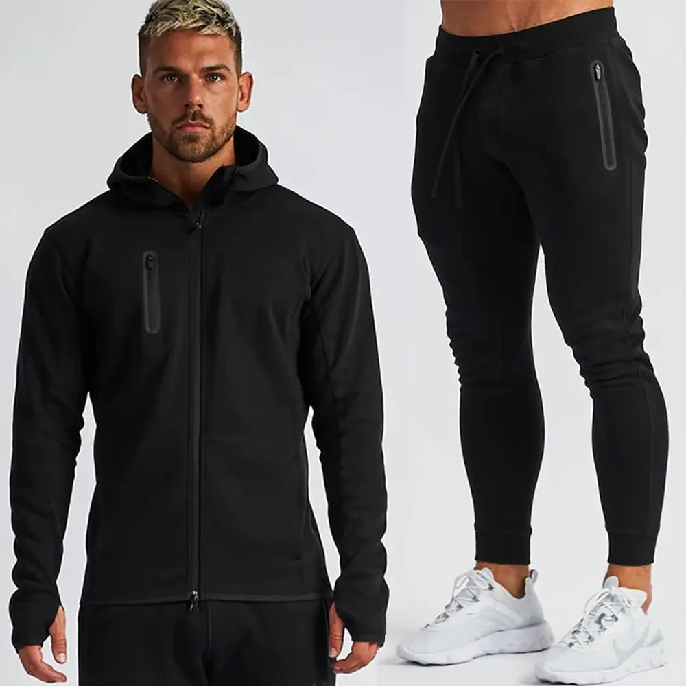 New fashion full zipper hoodie and joggers suit men cotton and polyester zip sweatshirts suit zip up hoodie custom
