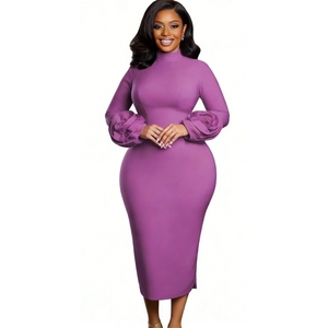 Robe moulante mi-longue à col haut pour femme - Détail floral 3D - Robes formelles africaines pour femmes - Mode - Product Image 2