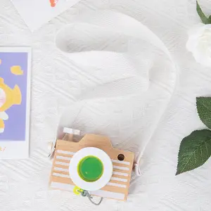 High quality customized logo simulation camera model toy wooden camera toy