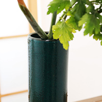 Jingdezhen Vase En Céramique Brodé Vert Tube Droit Arrangement De Fleurs Ustensiles Japonais Fleur Chemin Salon Décoration