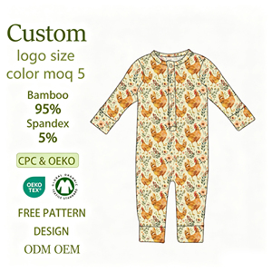 Combinaison pour bébé garçon indispensable, imprimé poulet aquarelle, en fibre de bambou douce, confortable, à manches longues, body pour nourrisson - Product Image 1