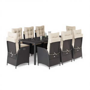 Set da pranzo da giardino in rattan bianco crema e nero, 6 posti, mobili da esterno in stile contemporaneo, resistente alle intemperie - Product Image 1