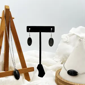Vintage Design Paardenbloem Zwarte Hars Ovale Vorm Hanger Handgemaakte Roestvrijstalen Sieraden Set
