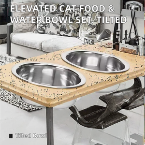 Ensemble de bols portables et élégants pour nourriture et eau pour chat, utilisation en intérieur, design surélevé en acier inoxydable - Product Image 2