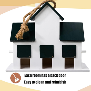 Toptan 3 delik açık ahşap kuş evi kuş besleyici ile büyük asılı mavi kuş evi - Product Image 3