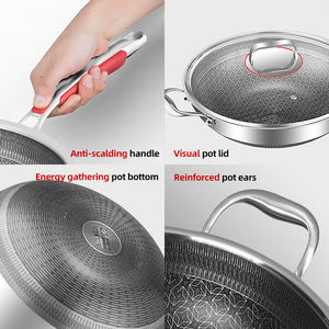 Poêle à frire <span class=keywords><strong>en</strong></span> nid d'abeille <span class=keywords><strong>en</strong></span> acier inoxydable <span class=keywords><strong>18</strong></span>/<span class=keywords><strong>10</strong></span> de qualité alimentaire, poêle à <span class=keywords><strong>Wok</strong></span> antiadhésive avec une seule poignée - Product Image 3