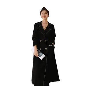 Custom Tall European goods this year's popular French trench coat draping coat women's autumn Black copat