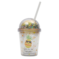 Mini-gobelet fantaisie 12oz, mignon, pour enfants, avec paille intégrée, en plastique de qualité alimentaire, cadeau pour enfants