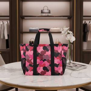 Sac de shopping pour femmes imprimé sur mesure avec des cœurs roses hawaïens, sac à main avec bandoulière, sac isotherme réfrigéré - Product Image 1