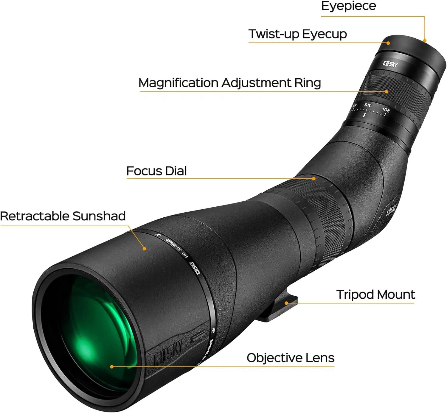 20-60x 85 HD Spotter Scope con adattatore per Smartphone per tiro al bersaglio caccia Bird Watching paesaggio della fauna selvatica astronomia