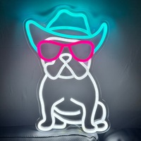 Néon LED USB solaire étanche, couleur personnalisée bleue, motif chien anime, décoration murale personnalisée, chiot néon pour entreprise automobile