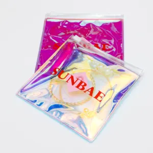 Deluxe hologram plastic zipper bag 12x12 cm customizable with logo name for big women's headdress earring packaging bags