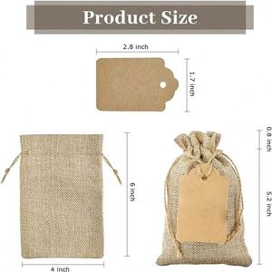 Petite pochette en lin réutilisable, sac en toile de jute écologique, sac cadeau en jute avec cordon de serrage et logo imprimé personnalisé - Product Image 4