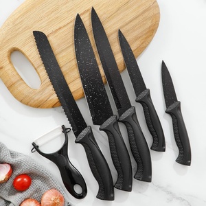 6 Pieces Kitchen <b>Knife</b> <b>Set</b> Black Non-stick Coating Stainless Steel Chef <b>Knife</b> <b>Set</b> <b>Sharp</b> Kitchen <b>Knives</b> With Peeler - Product Image 2