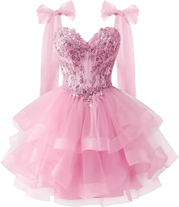 Vestido <span class=keywords><strong>de</strong></span> tul con capas y tirantes <span class=keywords><strong>de</strong></span> lazo, encaje estrellado, apliques tridimensionales, vestido corto <span class=keywords><strong>de</strong></span> lentejuelas para baile juvenil, personalizado - Product Image 5
