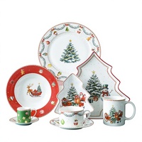 Service de table de Noël en porcelaine : Assiettes, tasses et soucoupes assorties – Coffret cadeau pour les repas de fêtes
