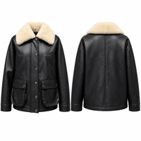 Manteau en daim structuré doublé de fourrure avec revers cranté, garniture en laine bouclée, fermeture à boucle et boutons sur le devant, style urbain automne-hiver, OEM