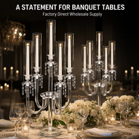 Candélabre en acrylique à 5 bras, porte-bougie transparent, centre de table pour mariage, support de bougie avec cylindre