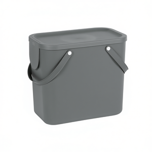 Rotho Waste Container Albula <b>3</b> Pack Gray Plastic <b>Bin</b> With Lid And Handles For Kitchen Use - Product Image 2