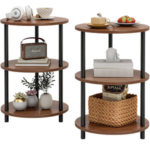 Three Tier Wood Side <b>Table</b> Coffee <b>Brown</b> Storage Rack For Living Room Home Use - Product Image 5