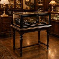 Vitrine à bijoux en bois avec éclairage LED, présentoir verrouillable en verre trempé pour comptoir de vente au détail, meuble de présentation vintage