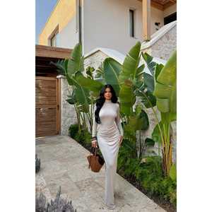 Robe Empire Stone Electra à col licou, ornée de volants et de fronces, en crochet, pour soirée et club de jour, XS, unie, pour printemps et automne - Product Image 3