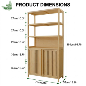 Étagère de cuisine robuste à double porte à lattes, 3 niveaux, vente en gros, écologique, armoire de rangement autoportante pour garde-manger - Product Image 2