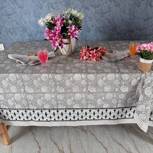 Textile Flower Cotton <b>Tablecloths</b> Customized Handblock Printing Table Linen Wholesale <b>Rectangle</b> Table Cover - Product Image 6
