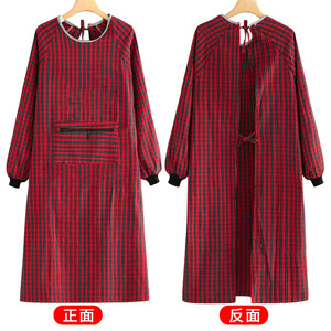 Petit tablier en coton à carreaux, manches longues, poche zippée, réversible, vêtements de travail pour femmes et hommes, usage quotidien, lavable en machine - Product Image 5