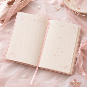 Set de Diario de Sueños Balletcore LABON, Cuaderno Rosa <span class=keywords><strong>con</strong></span> Lazo de Tul, Diseño de Luna y Estrellas, <span class=keywords><strong>con</strong></span> Logotipo Personalizado y Páginas para Registrar Sueños, Caja de Regalo - Product Image 3