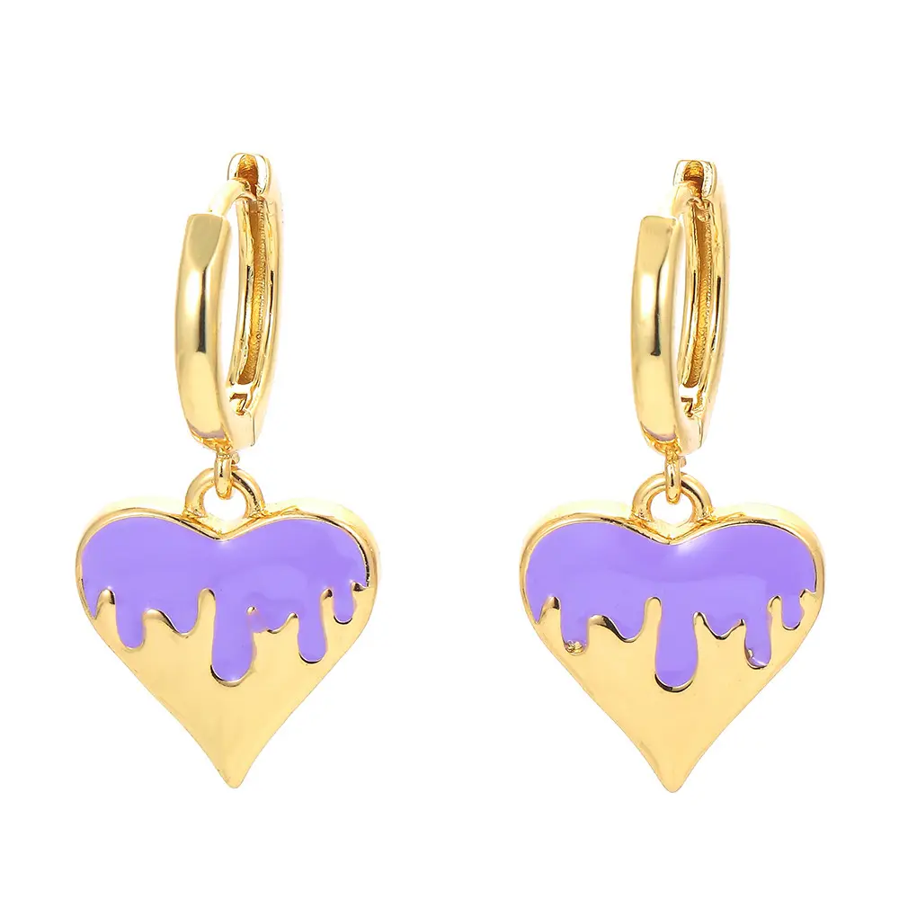 Hot sale brass Earrings colored heart Designs brass Jewelry for Woman nice Gold plated earrings for girls color brass earrings